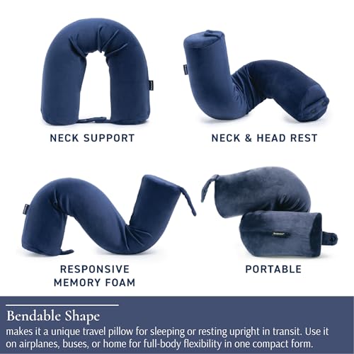 Image of Brookstone Free Form Travel Pillow Lightweight Flexible Memory Foam Pillow | Adjustable Internal Spine Shapes Into a U, Roll or Curve for Neck, Back or Side-Sleeper Support, Foldable for Any Trip