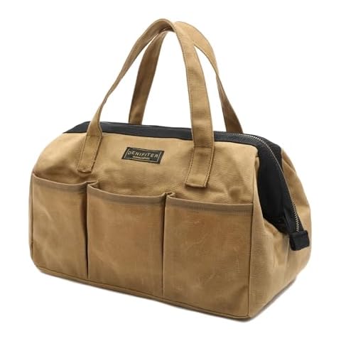 Tool Bag, 13-inch Heavy Duty Wide Mouth Water-Resistant Tool Bag, Tool Tote with Handle for Tools, Wrenches, Screwdrivers (13 X 7.8 X 9 inch) | Khaki Cover