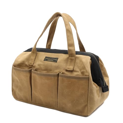 Gereedschapstas, 13 "Heavy Duty Waxed Canvas Brede Mond Tool Bag, Open Top Tool Pouch met Handvat voor Gereedschap, Moersleutels, Schroevendraaiers (13 X 3 X 9 inch) | Kaki