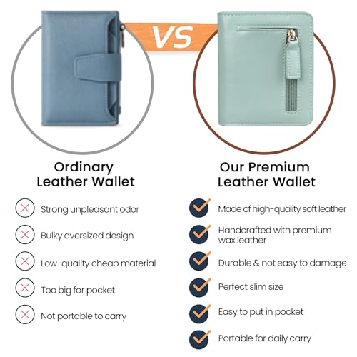 Image of Itslife Women's Rfid Blocking Small Compact Bifold Leather Pocket Wallet Ladies Mini Purse with id Window (Waxed Light Green)