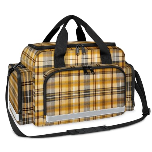 GzLeyigou First Aid Bags Empty, Traditional Plaid Emergency Bag First Aid Kit Multiple Compartment Kit Carrier On Call Trauma Bag For Paramedics Emergency Medical Supplies Kit