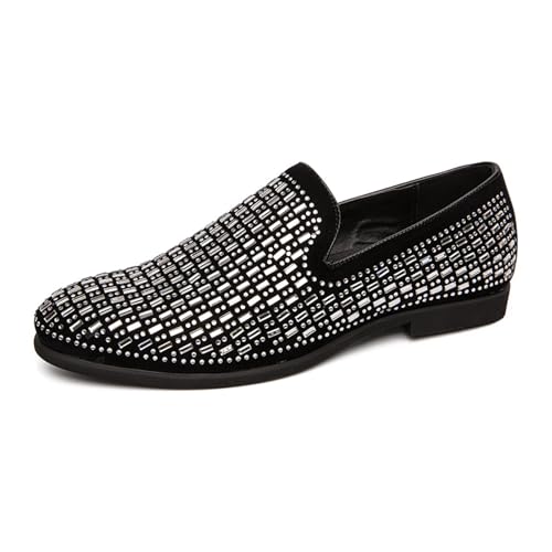 Men's Sequins Pointed Toe Lightweight Flat Loafers Casual Breathable Comfortable Non-Slip Slip-On Smoking Shoes for Driving Walking Daily