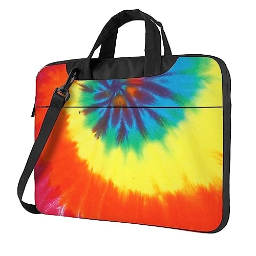Sacoche pour ordinateur portable à motif imprimé tie-dye en spirale arc-en-ciel texturé