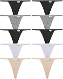 FINETOO 10 Pack G-String Thongs for Women Cotton Panties Stretch T-back Tangas Low Rise Hipster Underwear Sexy S-XL (Light color-10pack, Small)
