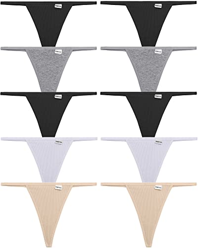 Image of FINETOO 10 Pack G-String Thongs for Women Cotton Panties Stretch T-back Tangas Low Rise Hipster Underwear Sexy S-XL