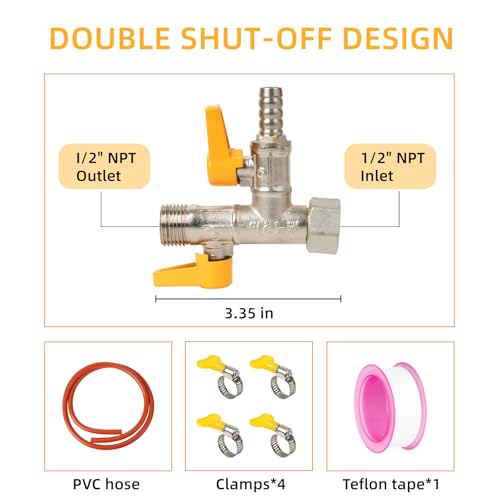 Image of Brass RV Pump Converter Winterizing Part, - RV 3-Way by-Pass RV Winterizing Kit, Design with 59 inch Hose 4 Clamps, (1 /2 inchNPT) Double Shut-off Water System Antifreeze Pump Converter Valve Replacement Kit