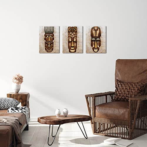 Zlove 3 Pieces Vintage African Mask Wall Art American African Tribal Ethnic Artwork For Rustic Home Bedroom Decoration Stretched And Framed Ready To Hang 12X16Inchx3Pcs #TOP2