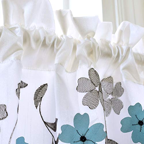 DriftAway Isabella Faux Silk Embroidered Kitchen Swag Valance Embroidered Crafted Flower Single 60 Inch by 18 Inch Plus 1.5 Inch Header Ivory Blue