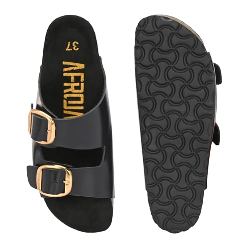 Image of AFROJACK Orginal Leather Sandals | Casual Sliders For Womens Stylish, Outdoor & Fashion Forward, Comfortable Cork Sandals for Women With Natural Cork and EVA Sole (sw406)