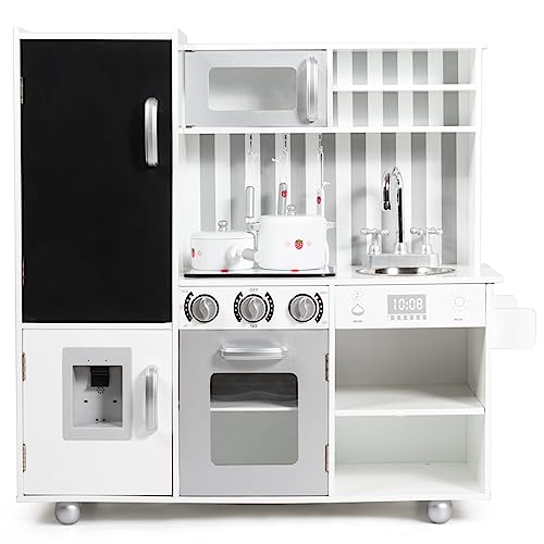 Foto von DREAMADE Kinderküche mit Licht und Sound, Kinderspielküche mit Spüle Herd Kühlschrank Backofen, Holzküche Spielzeugküche, Spielküche aus Holz mit Zubehör für Kinder ab 3 Jahre