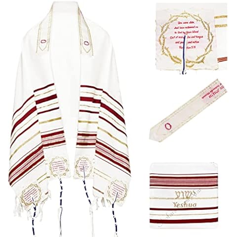 Shofars From Afar The Blood of Yeshua Jesus Red Tallit Prayer Shawl with Matching Yeshua Tallit Zipper Bag Cover