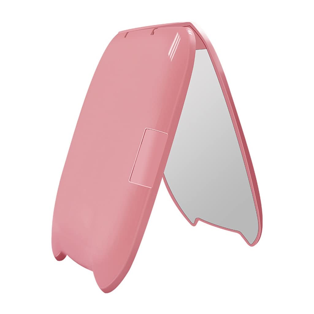 Espejo de Maquillaje de Mano. Maquillaje LED con luz portátil Plegable 2X Aumento Pantalla táctil cosmética Gatos Forma de Oreja (Color: Blanco) (Color : Roze)