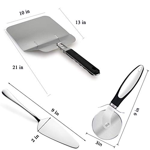 KOKITEA Stainless Steel Pizza Peel with Folding Heat Proof Handle, Stainless Steel Pizza Cutter Wheel with Anti-Slip Grip Handle, Gourmet Luxury Pizza Paddle Set for Baking Homemade Pizza and Bread - Thumbnail 6