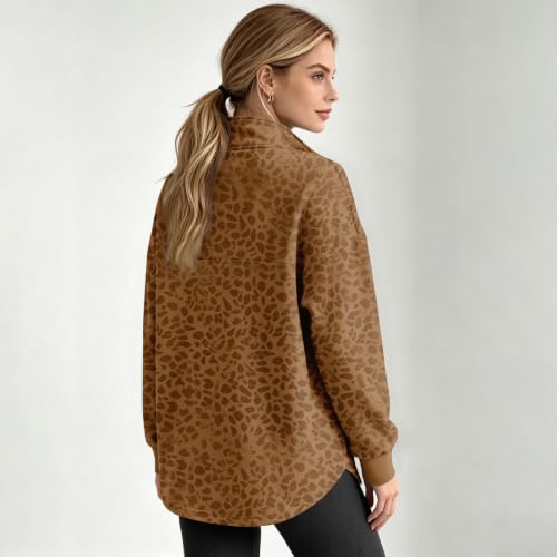 Womens Quarter Zip Pullover Leopard Printed Mock Neck Oversized Sweatshirt - image 6