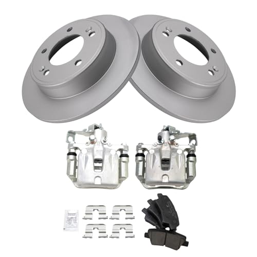 Image of TRQ Rear Brake Pad & Rotor Kit Ceramic Premium G-Coated Compatible with 2013-2016 Hyundai Elantra GT 2012-2016 Veloster