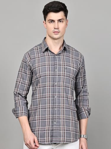 Image of Majestic Man Stylish Slim Fit Cotton Spread Collar Checked Casual Shirt for Men