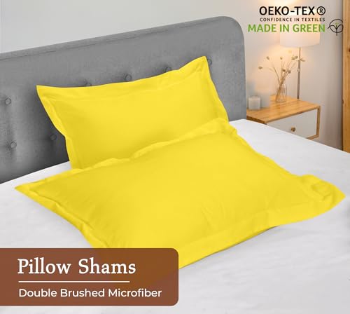 Image of Royale Linens Pillow Shams 2 Pack Euro Size 26x26 Inch - Brushed 1800 Microfiber - Bed Pillow Shams, Wrinkle Resistant Super Soft and Cozy - Back Overlap Closure - Oxford Pillowcase (Euro, Yellow)