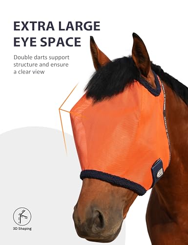 Harrison Howard All Round Mesh Horse Fly Mask Uv Protective With Fleece Padded Edging Vibrant Orange L thumb #2