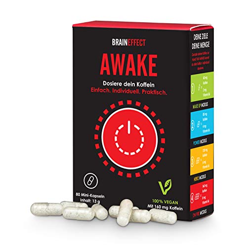 Preisvergleich Produktbild BRAINEFFECT AWAKE - Upgraded Koffeintabletten - 80 Kapseln - Individuell Dosierbarer Wachmacher mit Vit B6 - Vegan
