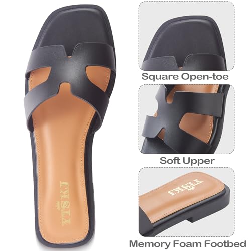 Image of Sandals for Women Dressy Comfortable Flat Open Toe Casual Cute Trendy Shoes Soft Leather Slip On Ladies Slides for Summer 2026
