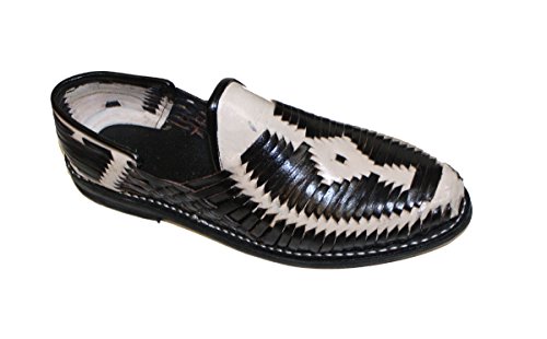 Genuine leather quality handmade mexican huraches sandal Black/White