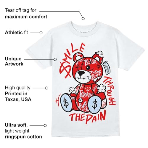 Image of DopeSkill Graphic Tee Cherry 11s Red Streetwear Hip Hop Men's T-Shirt Sneaker Colour Matching Shirts Smile Through The Pain (White - M), Medium