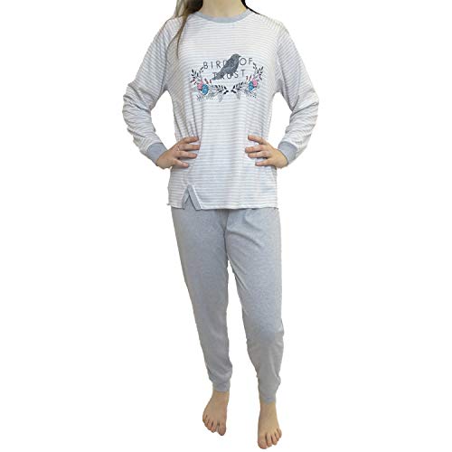 Mini kitten - Pyjama Femme Color Coton à Manches Longues avec imprimé et Rayures avec Pantalon à Revers Long/Vêtements de Couchage Confortables Cover