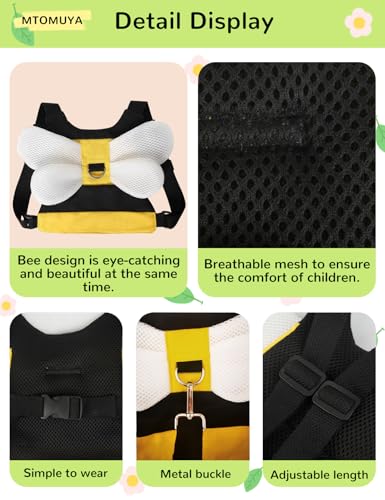 MTOMUYA Toddler Harness with Anti Lost Wrist Link - Cute Children Leashes, Yellow Bees Baby Traction Safety Rope Leash with Key Lock Design, for Boys/Girls Walking Assistant - Thumbnail 4