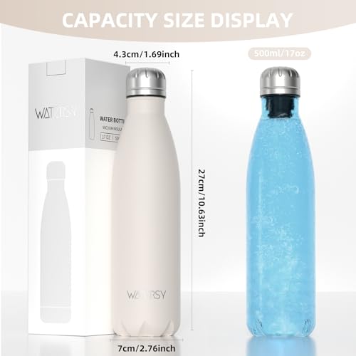 Image of WATERSY Stainless Steel water bottles,17oz /500ml Insulated Water Bottles,Ivory Beige metal water bottle Keeps Drink Cold and Hot,BPA Free kids water bottles for School,Gym,Travel,Sports