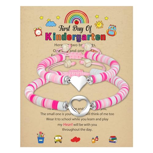 2025 Mommy & Me Matching Heart Bracelets - First Day of Kindergarten & Back to School Gift for Mom & Daughter