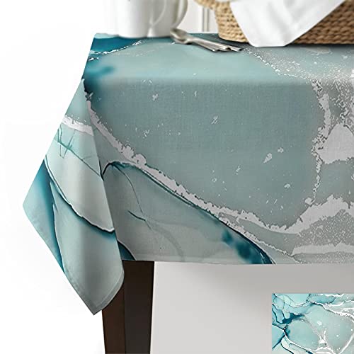 Zadaling Marble Tablecloth Rectangle/Square Waterproof Aqua Teal Turquoise Table Cloth Cover For Kitchen Dinning Table Top Decoration-52X70Inch For Banquet/Party/Holiday Dinner/Wedding #TOP1