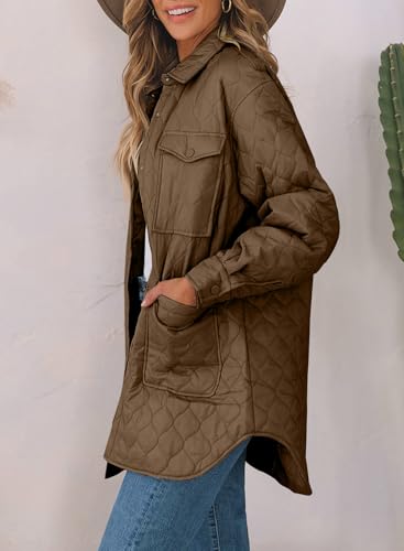 EVALESS Quilted Jackets for Women Lightweight Long Sleeve Button Down Puffer Jacket Warm Winter Coat Outerwear with Pockets4