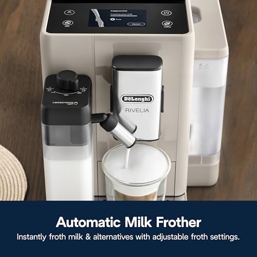 Image of De'Longhi Rivelia Automatic Espresso Machine, Grinder & Frother, Easy Bean Switching, Beige