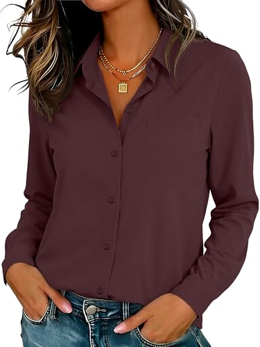 Image of Soft Wrinkle-Free Button Down Stretch Shirts for Women, Breathable Moisture-Wicking Casual Work Dress Tops