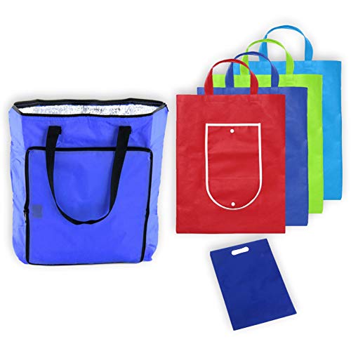 MARKESYSTEM - Bolsa isotermica - Pack Supermercado - 5 Bolsas de la Compra Reutilizables, Plegables, Tejido Resistente - (1 Bolsa isotérmica + 4 Bolsas de Colores + 1 bolsita portadora)