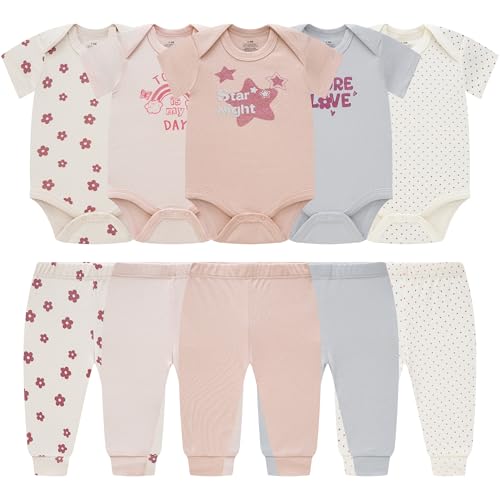 Image of Baby Newborn Layette 10-Piece Sets Cotton Bodysuits Pants Sets for Baby Boys Girls Toddler Unisex Baby Gift Set