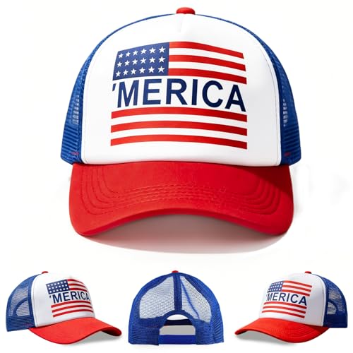 Yunfan 4th of July Hat 4th of July Accessories Adjustable Baseball Cap Snapback Mesh American Flag USA Hat Fourth of July Memorial Veterans Labor for Women Men Teen