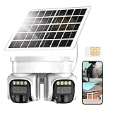 No WiFi Security Camera, 4G LTE Cellular Security Camera, 2K Solar Cellular Cam HD Dual Lens 360° Pan Tilt, Color Night Vision, PIR Motion Detection, IP66 Waterproof Installed SIM (WHITE, DUAL)