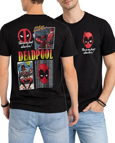 Marvel Mens Graphic T-Shirts Shortsleeve Crewneck Graphic Tees for Men Size Large Deadpool Black
