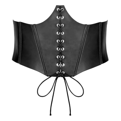 SUOSDEY Lace up Corset Belts for Women Wide Elastic Renaissance Underbust Corset Waist Belt for Halloween Pirate Costume