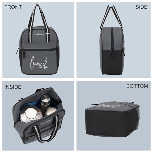Image of Durable & Lightweight Lunch Bag | Trendy Water-Resistant Tiffin Bag & Meal Holder for Office, School, Travel & Picnic, Stylish, Insulated Design for Men, Women & Kids (Grey)