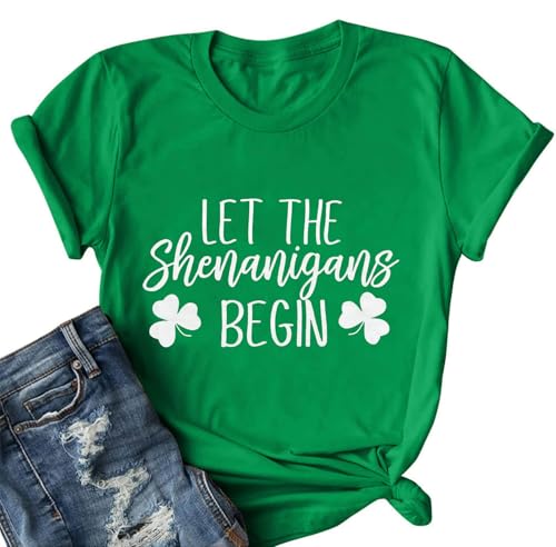 St Patricks Day Shirt Women Let The Shenanigans Begin Tshirts Shamrock Graphic Tee Tops Green XL