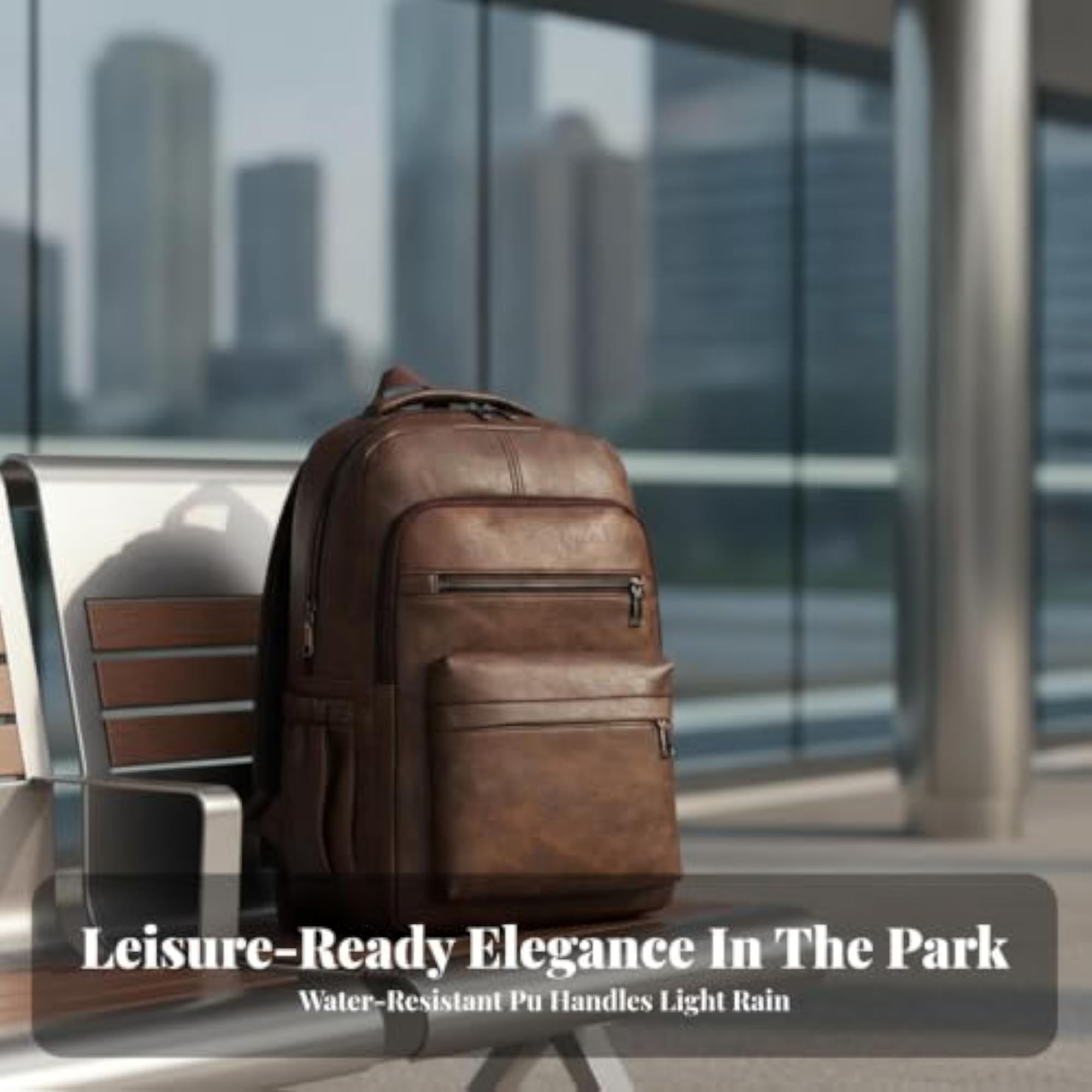 Waterproof Leather Backpack with Multiple Zippered Pockets