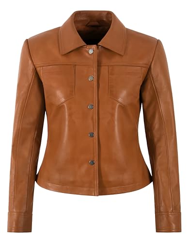 Veste en cuir d'agneau pour femme style motard et coupe ajustée 5642