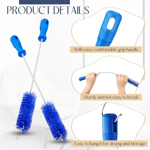 Image of Baderke 2 Pcs Drain Brush Pipe Cleaning Tube Brush, Blue, 19.7 x 1.5 Inch | Nylon Long Tube Cleaner, 2 Inch Drain Scrubber, PVC Shower Pipe Brush for Kitchen Sink, Water Bottle, Flexible Cleaning Tool