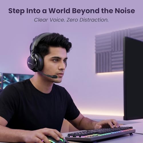 Image of Portronics Muffs M7 Over Ear Headphone with USB-A & Type C 2.4Ghz Receiver, Detachable Boom Mic, Upto 50 Hours Playtime, Deep Bass, Bluetooth V5.4, 40mm Dynamics Driver, Type C Fast Charging(Black)