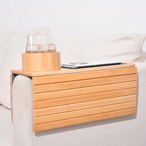 Bandeja de portátil de madera con base antideslizante y brazo ajustable para sofá 5