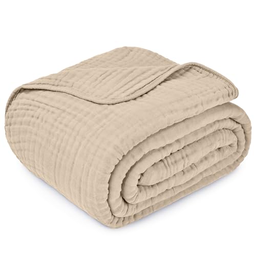 Image of Comfy Cubs Muslin Blanket for Adults King 108 inch x 90 inch - 6 Layer Soft, Breathable & Lightweight Muslin Adult Blanket - Machine Washable & Designed in The US Bedding for All Seasons - Sand