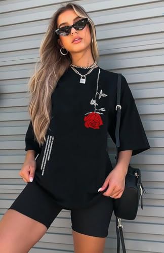 UOUA Women Oversized Graphic T-Shirt Casual Cotton Tees Printed Summer Tops3