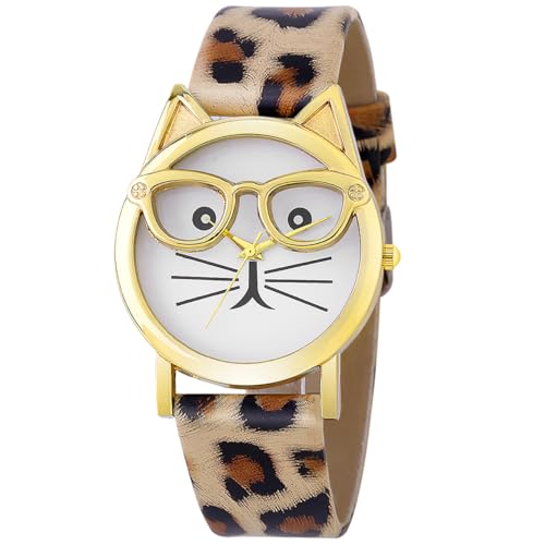 Hemobllo Reloj de pulsera para mujer con diseño de leopardo, correa de piel sintética, reloj de cuarzo